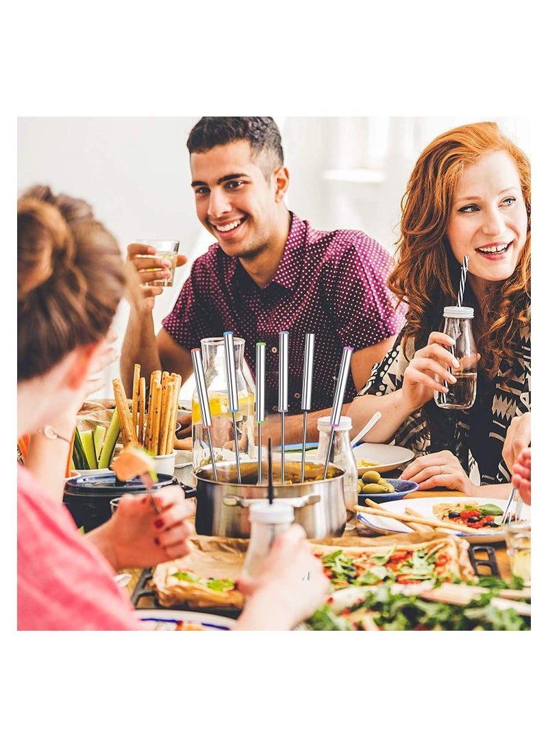 Stainless Steel Fondue Forks Set, 6 Pack 9.5 Inch Color-Coded Forks with Heat-Resistant Handles for Cheese, Chocolate, and Fruit Fondue, Perfect for Parties and Gatherings