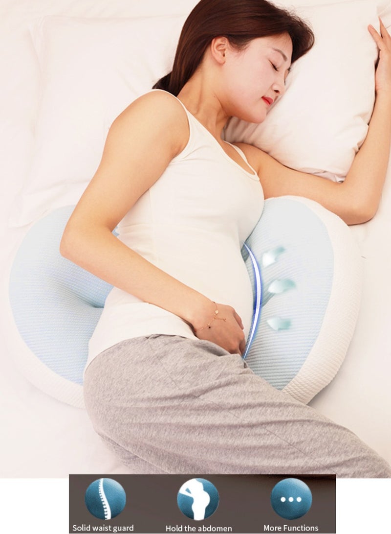 Pregnancy Pillows for Sleeping, Maternity Pillow Support for Back, Legs, Belly of Pregnant Women, Detachable Cover and Adjustable, Belly fitting U shape, Blue