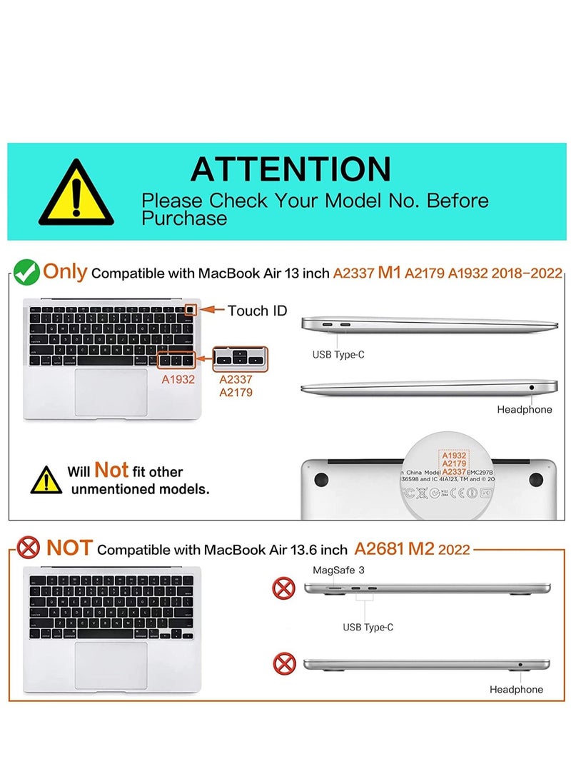 NTECH Compatible with MacBook Air 13 inch Case 2022 2021 2020 2019 2018 Release A2337 M1 A2179 A1932 Retina Display with Touch ID Plastic Hard Shell Case & Keyboard Cover Skin Crystal Clear