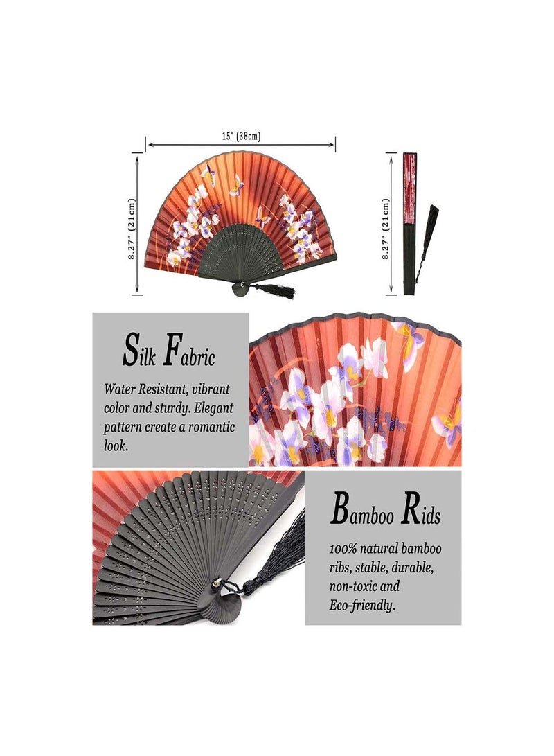 Elegant Bamboo Folding Hand Fan for Women, Vintage Chinese Japanese Silk Design, Perfect for Dance, Performance, Decoration, Weddings, Parties, and Craft Gifts