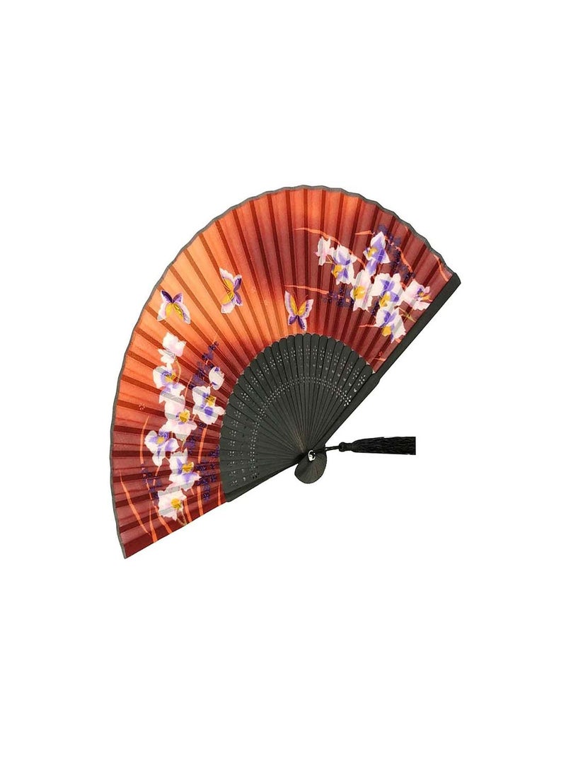 Elegant Bamboo Folding Hand Fan for Women, Vintage Chinese Japanese Silk Design, Perfect for Dance, Performance, Decoration, Weddings, Parties, and Craft Gifts