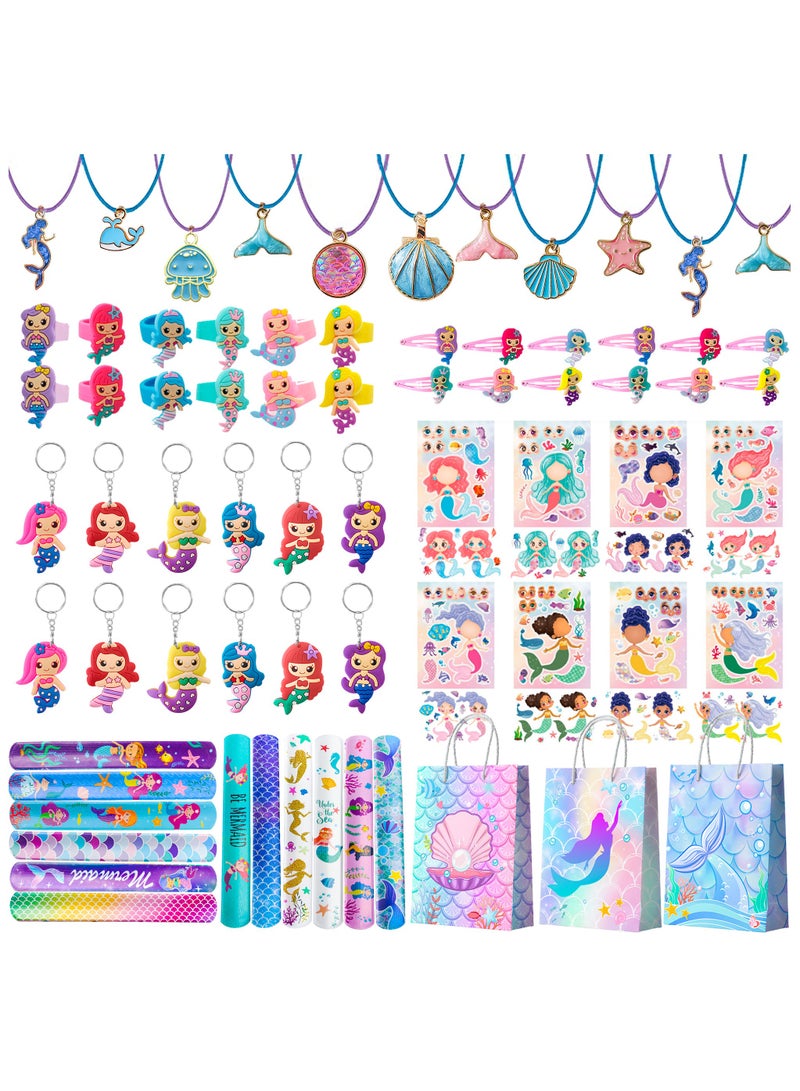 84pcs Mermaid Party Favors for Boys and Girls with Mermaid Birthday Rings Keychain Slap Bracelets Bags etc Mermaid Birthday Party Favors for Mermaid Birthday Decorations Supplies