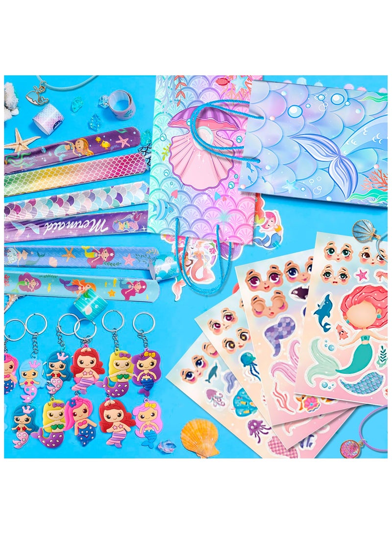 84pcs Mermaid Party Favors for Boys and Girls with Mermaid Birthday Rings Keychain Slap Bracelets Bags etc Mermaid Birthday Party Favors for Mermaid Birthday Decorations Supplies