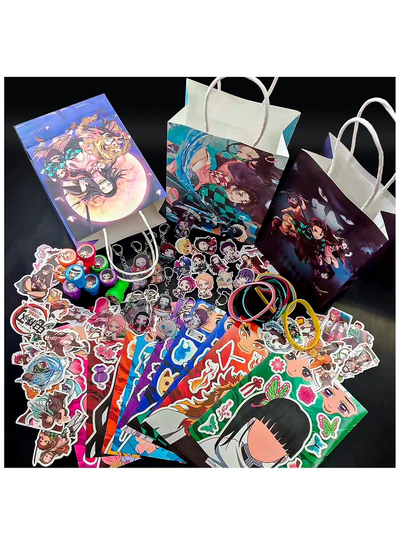 Anime Demon Slayer Party Favors,110pcs Demon Slayer Theme Favors Set-Demon Slayer Goodie Bags Stickers Wrisband Seal Badge etc Demon Slayer Birthday Party Favors for Demon Slayer Birthday Decorations