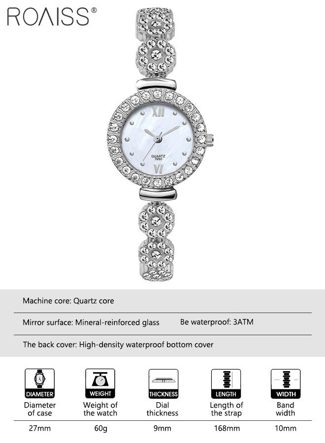 2PCS Alloy Strap Bracelet Watch Set for Women Analog Display Round Dial Quartz Watch with Heart Bracelet Decorated with Rhinestones Elegant Watch Set as Gift for Ladies