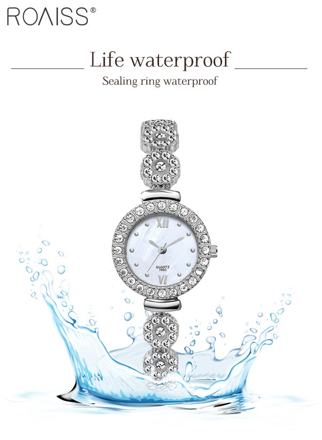 2PCS Alloy Strap Bracelet Watch Set for Women Analog Display Round Dial Quartz Watch with Heart Bracelet Decorated with Rhinestones Elegant Watch Set as Gift for Ladies