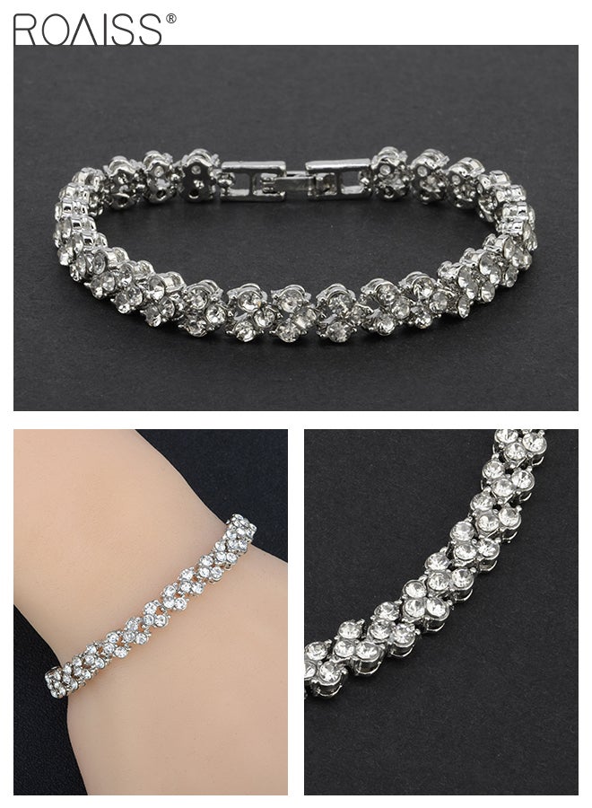2PCS Alloy Strap Bracelet Watch Set for Women Analog Display Round Dial Quartz Watch with Heart Bracelet Decorated with Rhinestones Elegant Watch Set as Gift for Ladies