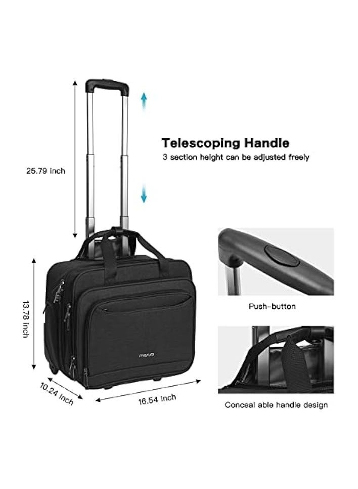 Rolling Laptop Bag Case for Women Men,Rolling computer bag for 15.6 inch with Combination Lock,Expandable Overnight Rolling Laptop Briefcase on 2 Wheels with Belt for Work Travel Business,Black