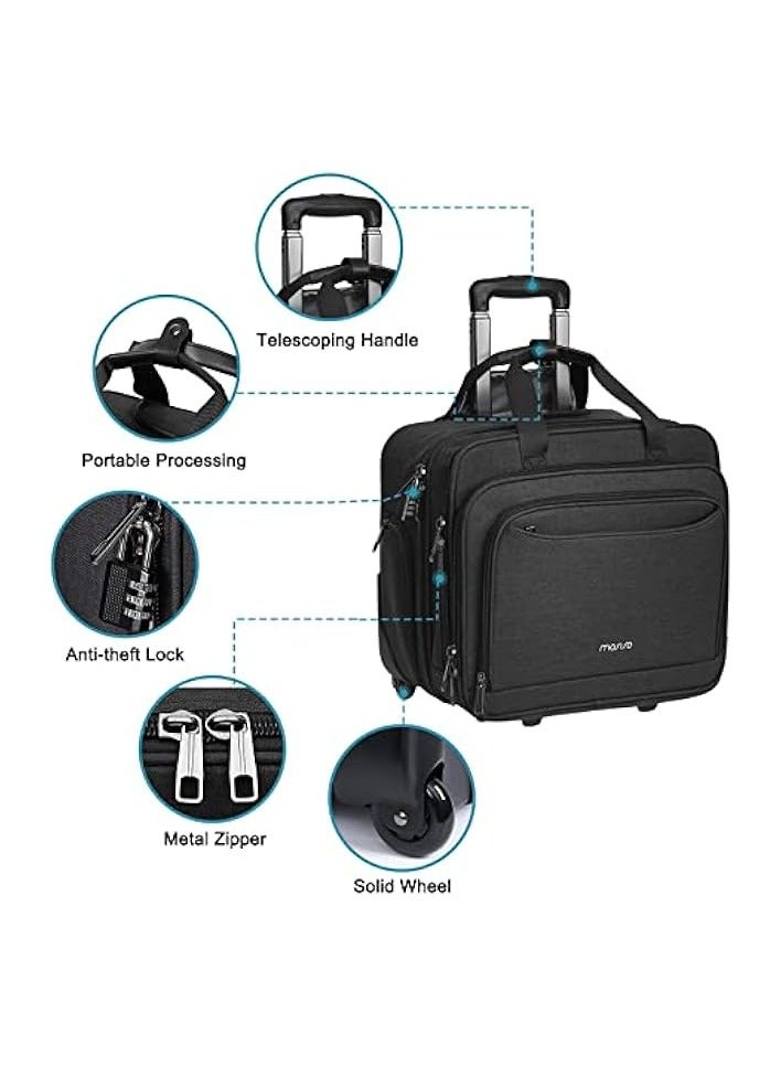 Rolling Laptop Bag Case for Women Men,Rolling computer bag for 15.6 inch with Combination Lock,Expandable Overnight Rolling Laptop Briefcase on 2 Wheels with Belt for Work Travel Business,Black