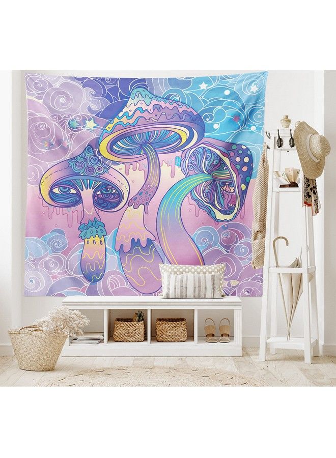 Mushroom Tapestry Trippy Drawing Hippie Design Sixties Visionary Psychedelic Shamanic Fabric Wall Hanging Decor For Bedroom Living Room Dorm 45