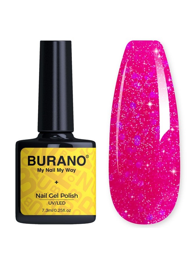 Glitter Gel Nail Polish Led Uv Nail Gel Shimmer Holographic Effect Soak Off Gel Curing Required No Chip Gel Polish Sparkle Gel Home Diy Nail Salon (Hot Pink Lp14)