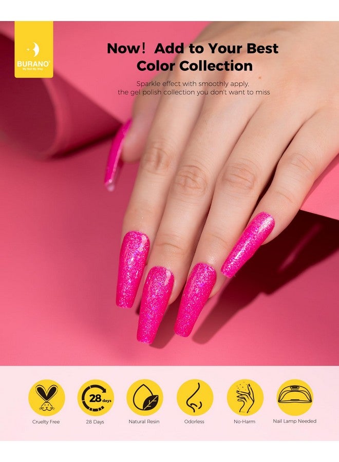 Glitter Gel Nail Polish Led Uv Nail Gel Shimmer Holographic Effect Soak Off Gel Curing Required No Chip Gel Polish Sparkle Gel Home Diy Nail Salon (Hot Pink Lp14)