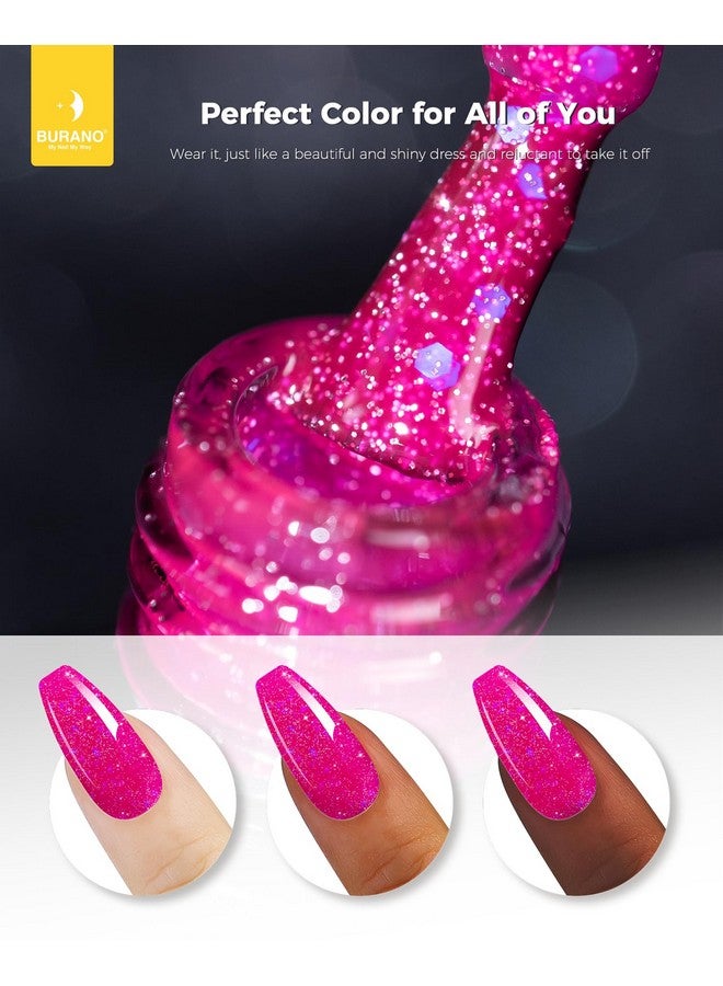 Glitter Gel Nail Polish Led Uv Nail Gel Shimmer Holographic Effect Soak Off Gel Curing Required No Chip Gel Polish Sparkle Gel Home Diy Nail Salon (Hot Pink Lp14)