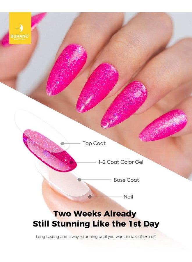 Glitter Gel Nail Polish Led Uv Nail Gel Shimmer Holographic Effect Soak Off Gel Curing Required No Chip Gel Polish Sparkle Gel Home Diy Nail Salon (Hot Pink Lp14)