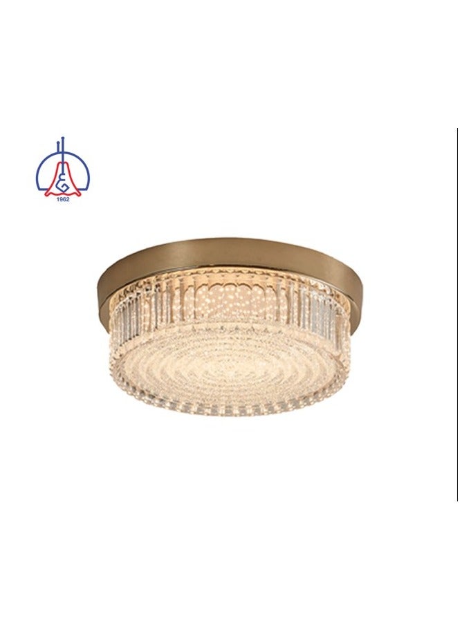 LED Acrylic Ceiling Light , Clear Acrylic With Crystal Diffuser , Iron Base,Gold  (TRICOLOR-CCT Slide Switch in Driver) D 22cm