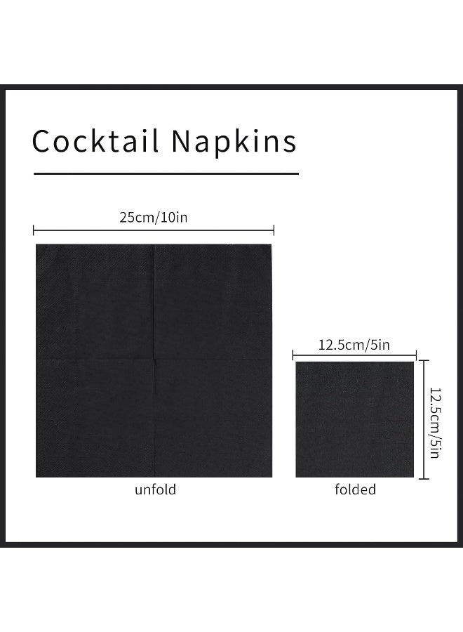 Beforyou 100 Pack Cocktail Napkin 2-Ply Dessert Napkins Folded 5 X 5 Inches Disposable Napkins For Dinner Wedding Birthday Party Bridal Anniversary Reception Event (101, Black)