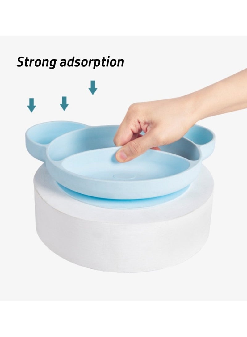 Mess-Free Blue Non-Slip Silicone Suction Plates for Babies & Toddlers - Secure Feeding Plate with Placemat for Easy Mealtime Cleanup