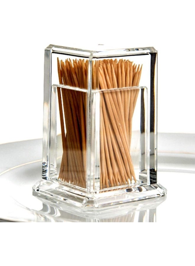 Acrylic Toothpick Cotton Swab Holder Dispenser Organizer Clear Storage Box With Lid (Rectangle Shape)