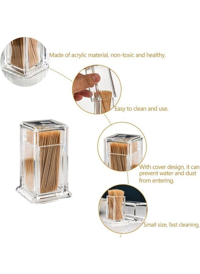 Acrylic Toothpick Cotton Swab Holder Dispenser Organizer Clear Storage Box With Lid (Rectangle Shape)