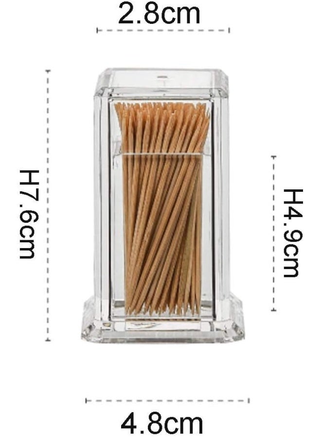 Acrylic Toothpick Cotton Swab Holder Dispenser Organizer Clear Storage Box With Lid (Rectangle Shape)