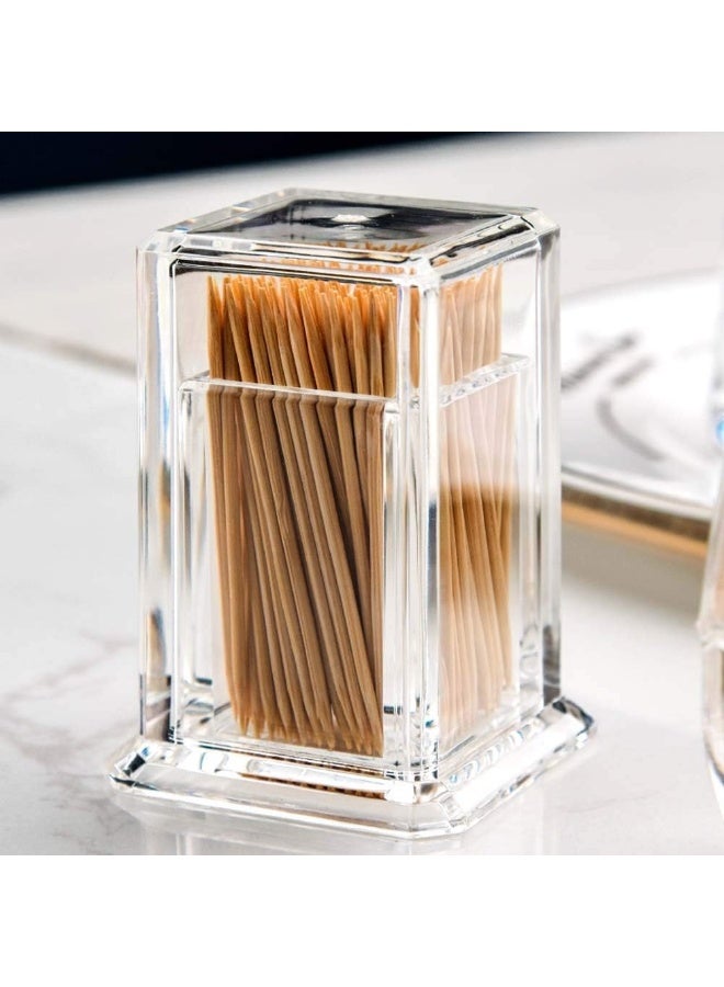 Acrylic Toothpick Cotton Swab Holder Dispenser Organizer Clear Storage Box With Lid (Rectangle Shape)