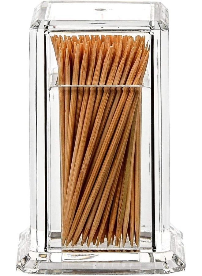 Acrylic Toothpick Cotton Swab Holder Dispenser Organizer Clear Storage Box With Lid (Rectangle Shape)