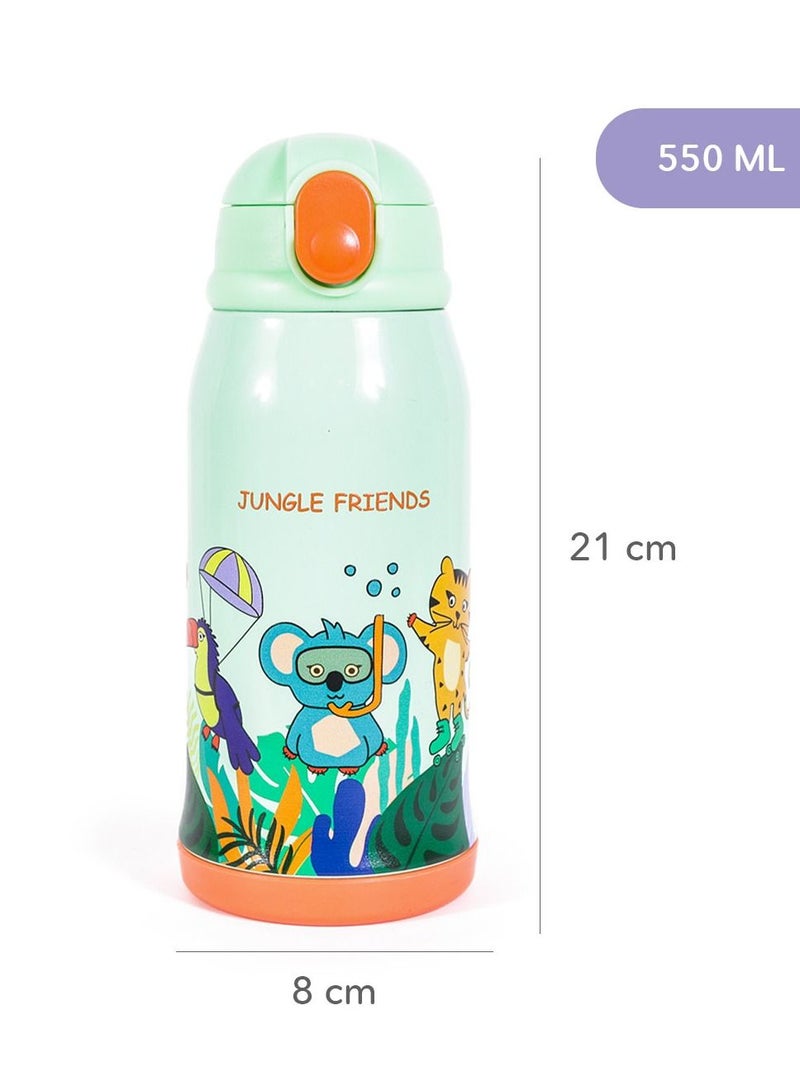 Milk&Moo Steel Kids Water Bottle with Bag 550ML Jungle Friends