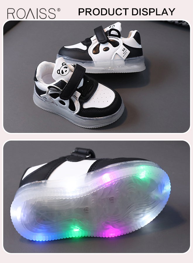 Toddler Shoes with LED Light for 1-6 Year Old Baby Children Cute Panda Pattern Natural Rubber Soft Sole Sneakers Kids Comfortable Breathable Anti Slip Outdoors Luminous Shoes with Velcro