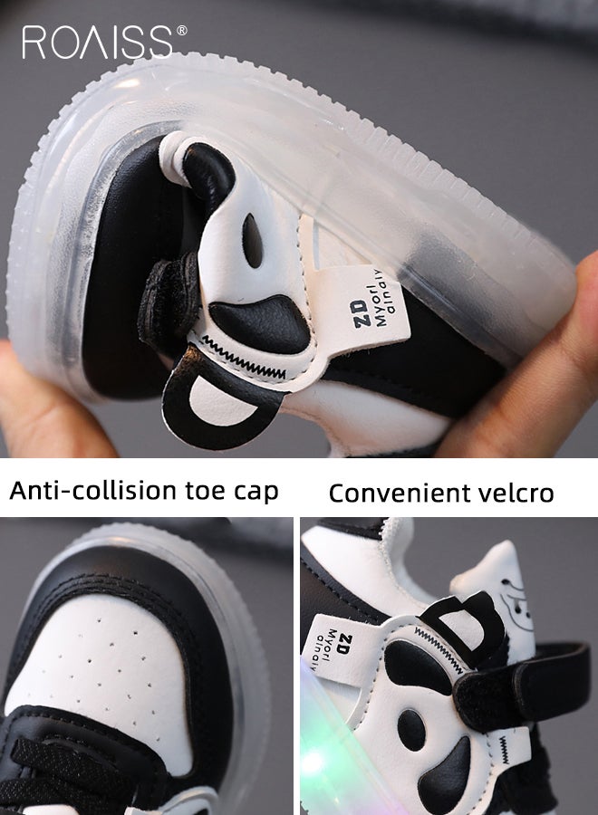 Toddler Shoes with LED Light for 1-6 Year Old Baby Children Cute Panda Pattern Natural Rubber Soft Sole Sneakers Kids Comfortable Breathable Anti Slip Outdoors Luminous Shoes with Velcro