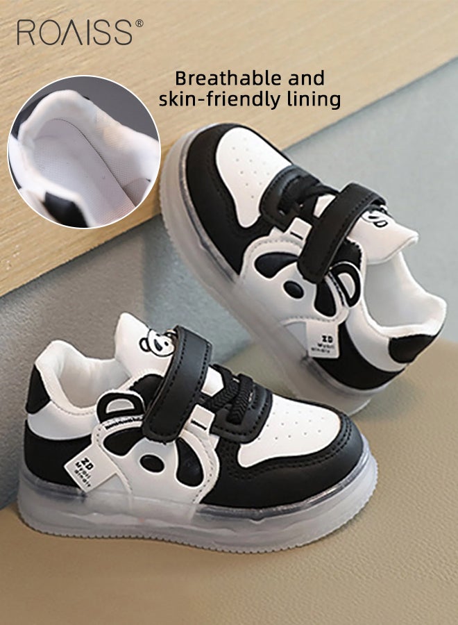 Toddler Shoes with LED Light for 1-6 Year Old Baby Children Cute Panda Pattern Natural Rubber Soft Sole Sneakers Kids Comfortable Breathable Anti Slip Outdoors Luminous Shoes with Velcro