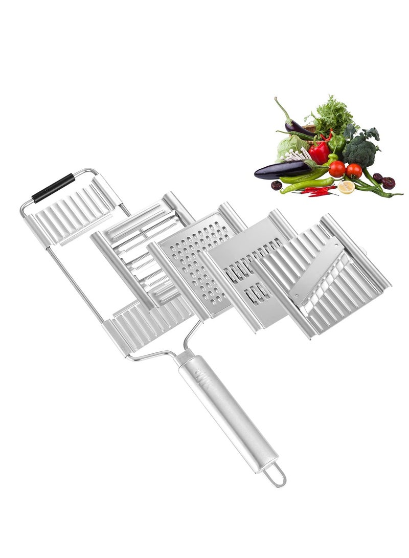 Versatile Handheld Grater with 4 Adjustable Stainless Steel Blades - Ideal for Slicing Vegetables, Fruits, Nuts, Chocolate, and Lemons - Essential Kitchen Tool for Every Home Cook.