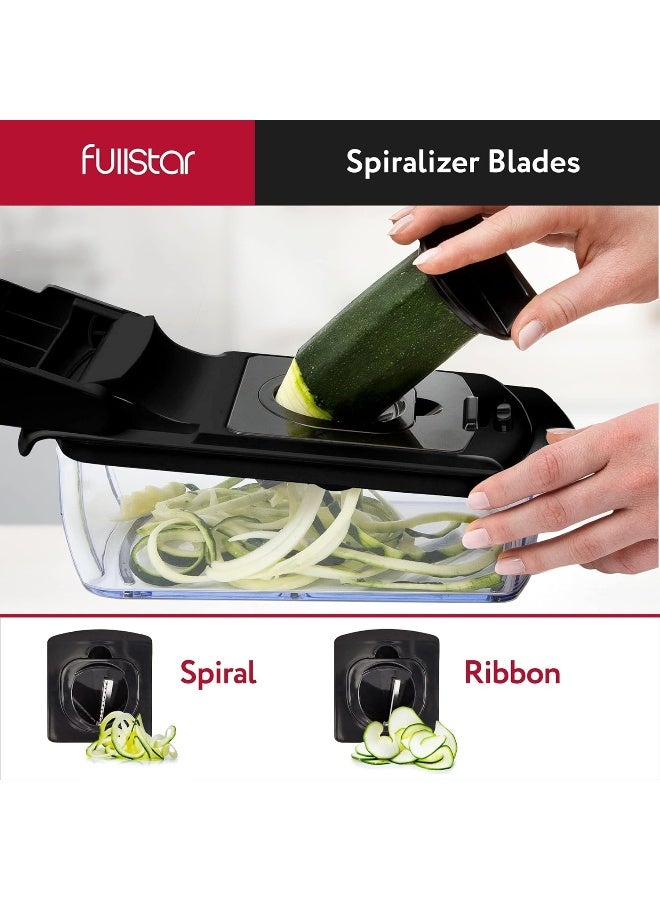 Vegetable Chopper - Spiralizer Vegetable Slicer - Onion Chopper With Container - Pro Food Chopper - Black Slicer Dicer Cutter - 4 Blades