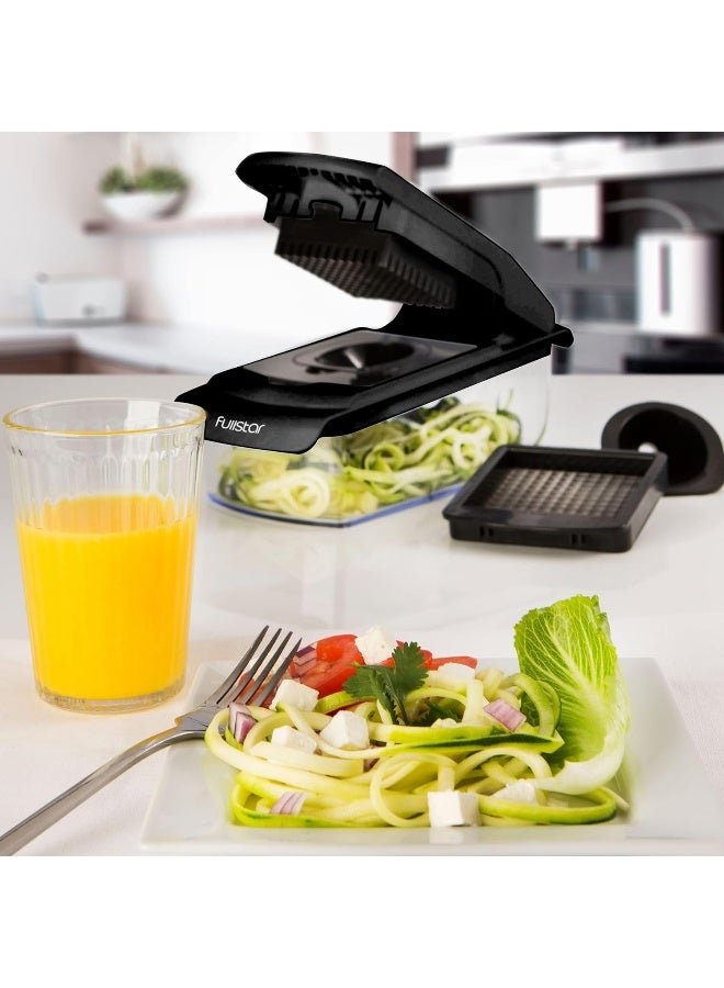 Vegetable Chopper - Spiralizer Vegetable Slicer - Onion Chopper With Container - Pro Food Chopper - Black Slicer Dicer Cutter - 4 Blades