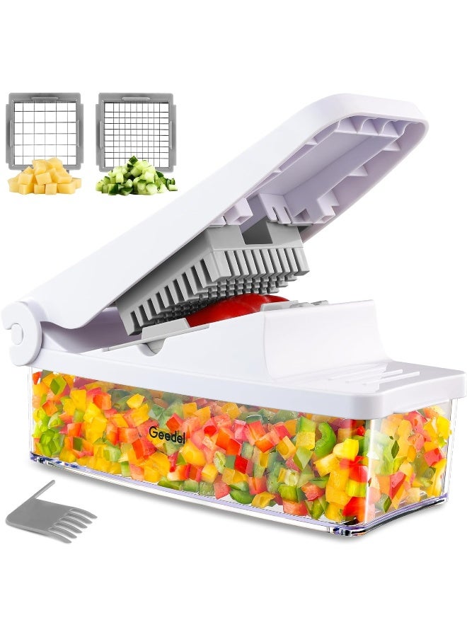 Geedel  Vegetable Chopper, Onion Chopper Pro Food Chopper, Kitchen Vegetable Slicer Dicer Cutter, Veggie Chopper With Container For Salad Onion Potato Carrot (2 In 2, White)