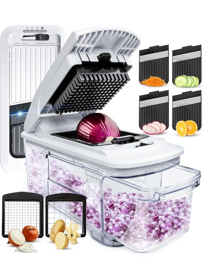 All-In-1 Vegetable Chopper, Mandoline Slicer And Cheese Grater - Multi Blade French Fry Cutter And Veggie Dicer - Includes Bonus Handheld Spiralizer And Kitchen Gadgets (4 In 1, Black/White)