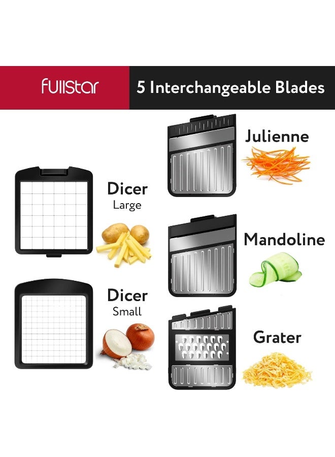 All-In-1 Vegetable Chopper, Mandoline Slicer And Cheese Grater - Multi Blade French Fry Cutter And Veggie Dicer - Includes Bonus Handheld Spiralizer And Kitchen Gadgets (6 In 1, Stainless Steel)