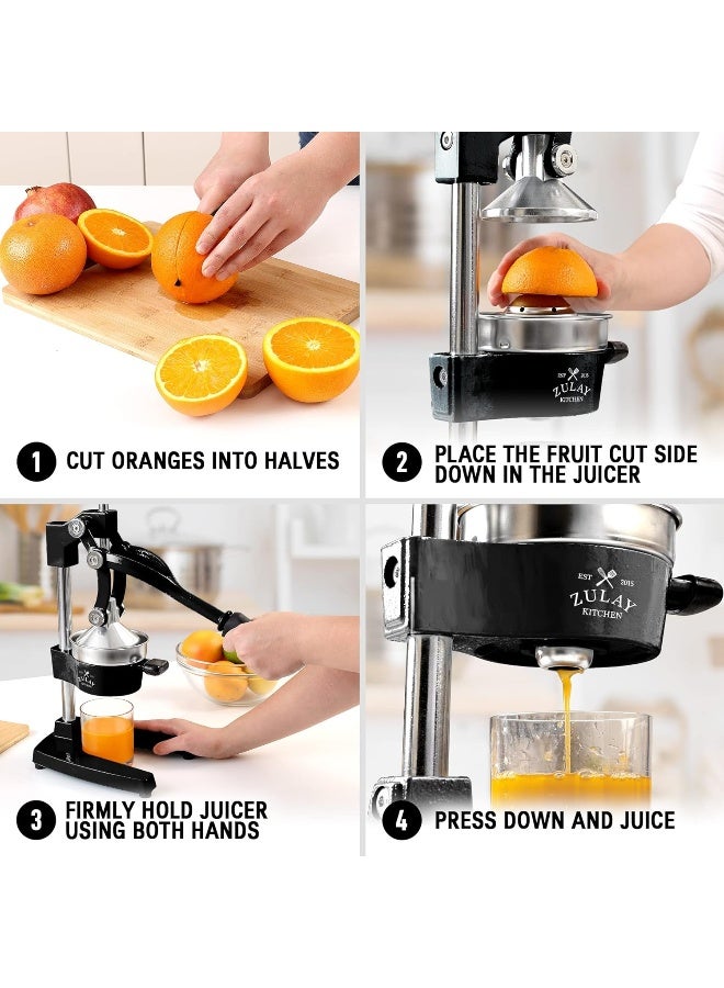 Zulay Professional Citrus Juicer - Manual Citrus Press And Orange Squeezer - Metal Lemon Squeezer - Premium Quality Heavy Duty Manual Orange Juicer And Lime Squeezer Press Stand