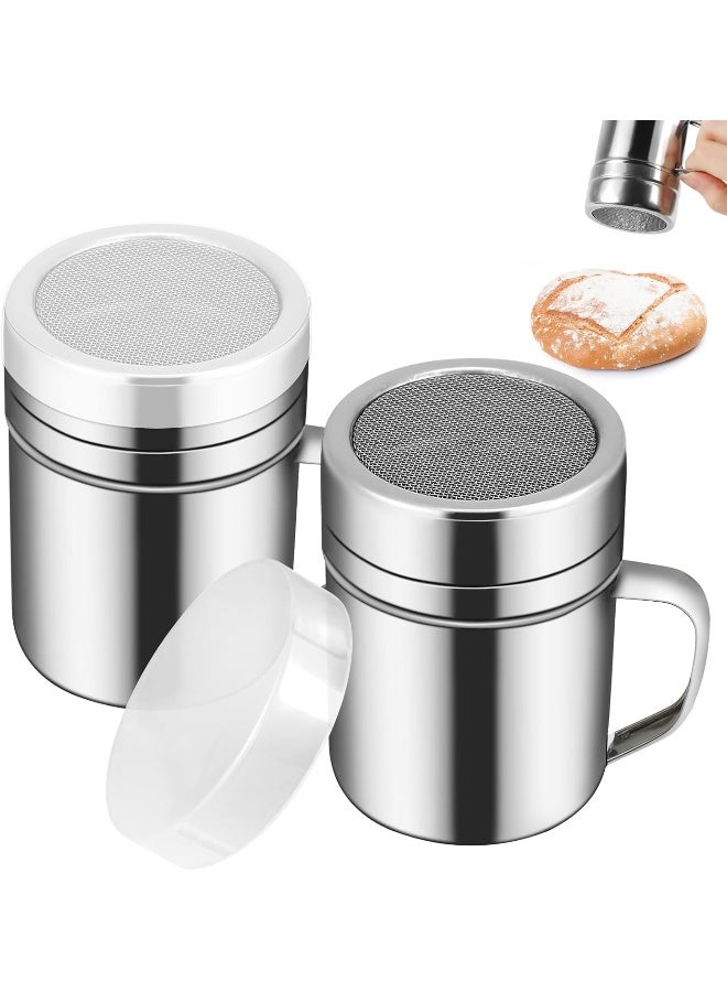 Oyanimo 3 Pieces Powdered Sugar Shaker Duster With Handle, Stainless Steel Fine Mesh Shaker Powder Cans With Plastic Lid, Sifter Dredge Shaker For Powder Sugar Cinnamon Cocoa Pepper Coffee Flour