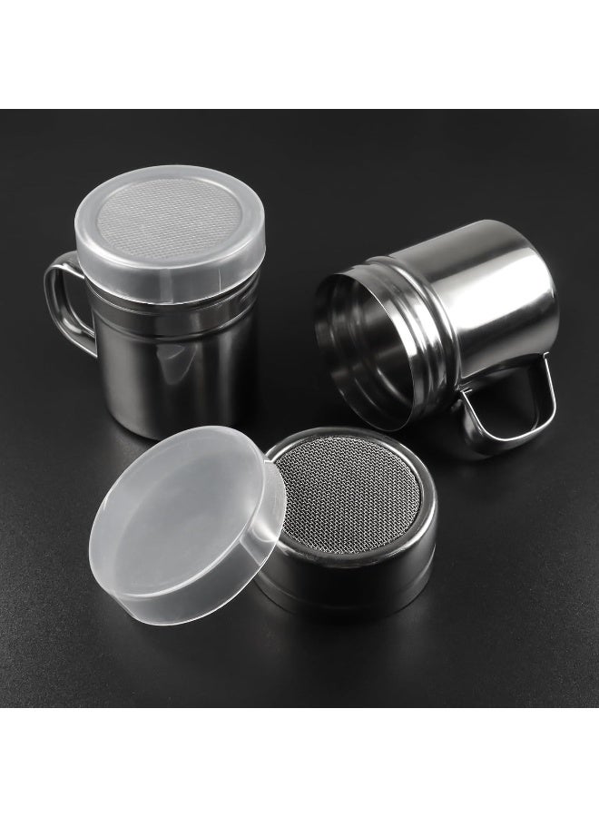 Oyanimo 3 Pieces Powdered Sugar Shaker Duster With Handle, Stainless Steel Fine Mesh Shaker Powder Cans With Plastic Lid, Sifter Dredge Shaker For Powder Sugar Cinnamon Cocoa Pepper Coffee Flour