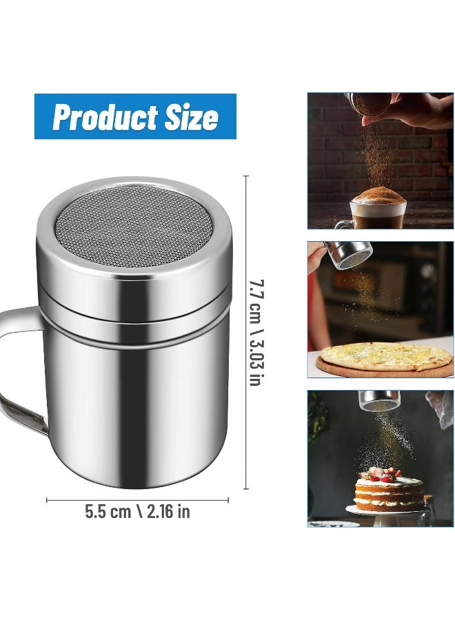 Oyanimo 3 Pieces Powdered Sugar Shaker Duster With Handle, Stainless Steel Fine Mesh Shaker Powder Cans With Plastic Lid, Sifter Dredge Shaker For Powder Sugar Cinnamon Cocoa Pepper Coffee Flour