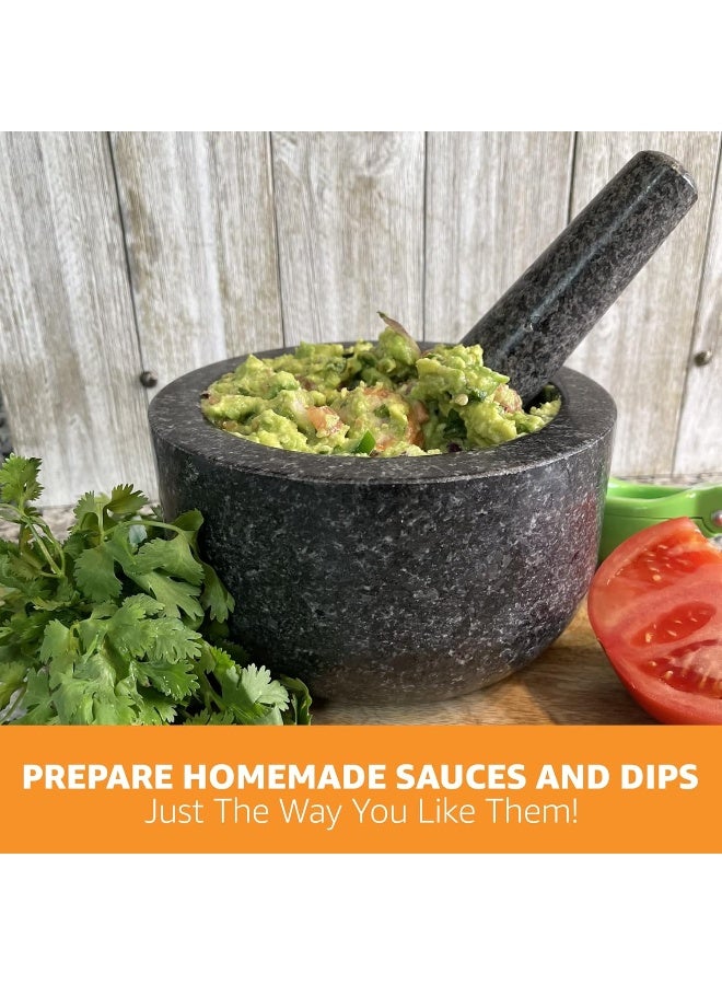 Prioritychef Heavy Duty Extra Large Mortar And Pestle Set, Hand Carved From Natural Granite, Make Fresh Guacamole, Salsa, Pesto, Stone Grinder Bowl, Herb Crusher, Spice Grinder, 5 Cup, Black