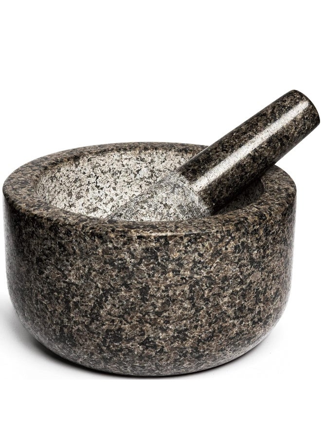 Prioritychef Heavy Duty Extra Large Mortar And Pestle Set, Hand Carved From Natural Granite, Make Fresh Guacamole, Salsa, Pesto, Stone Grinder Bowl, Herb Crusher, Spice Grinder, 5 Cup, Black