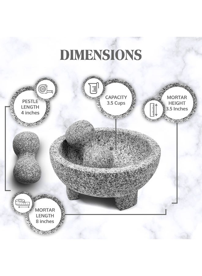 Umien  Granite Mortar And Pestle Set Guacamole Bowl Molcajete 9 Inch - Natural Stone Grinder For Spices, Seasonings, Pastes, Pestos And Guacamole - Extra Bonus Avocado Tool Included