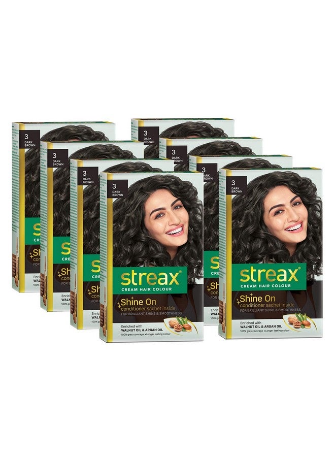 Cream Hair Color For Unisex, 60Ml 3 Dark Brown (Pack Of 8)