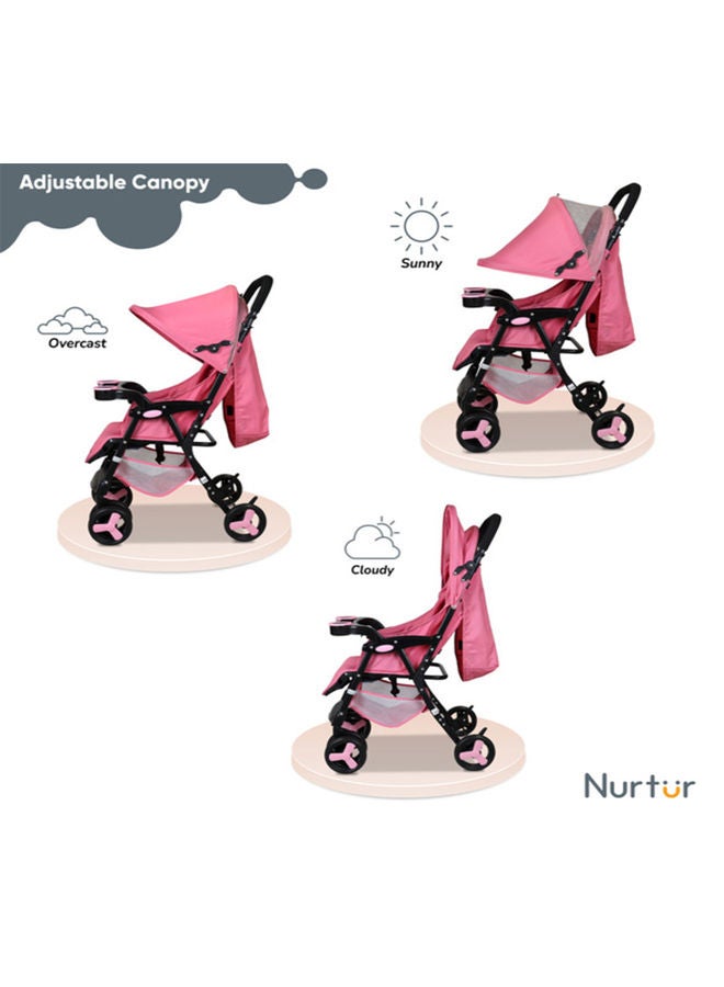 Ryder Lightweight Baby Stroller With Storage Basket, Detachable Food Tray - Pink