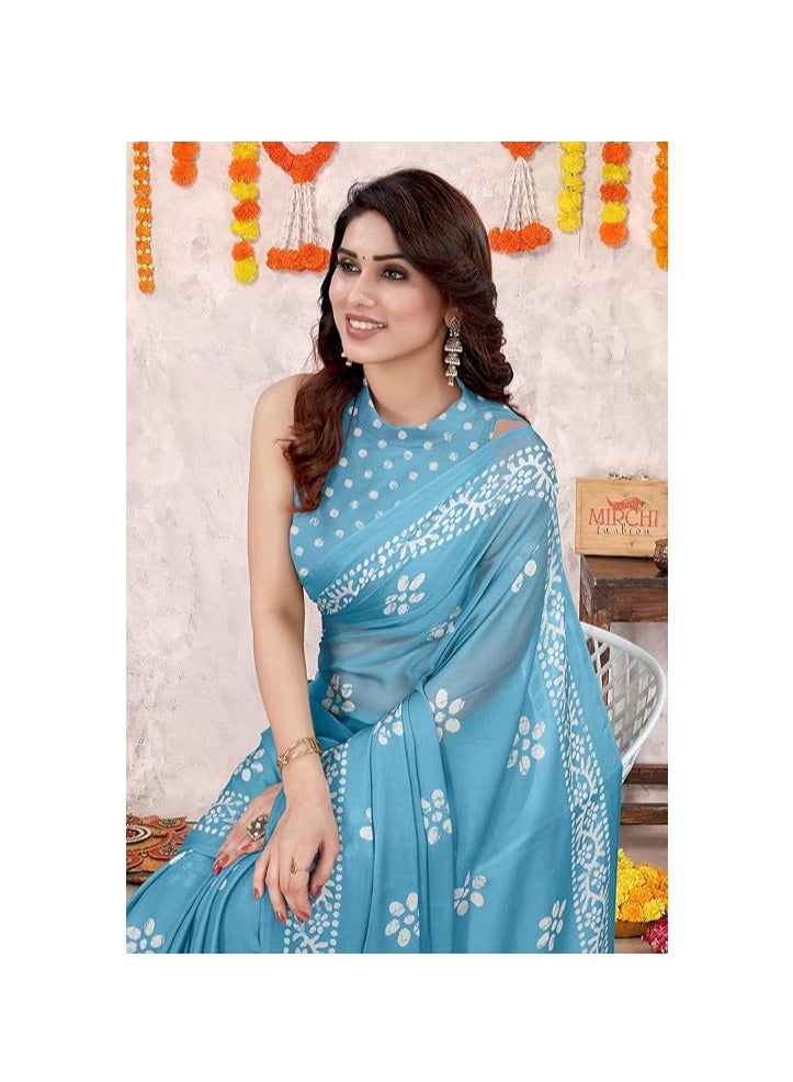Women's Latest Chiffon Batik Printed Saree with Blouse Piece