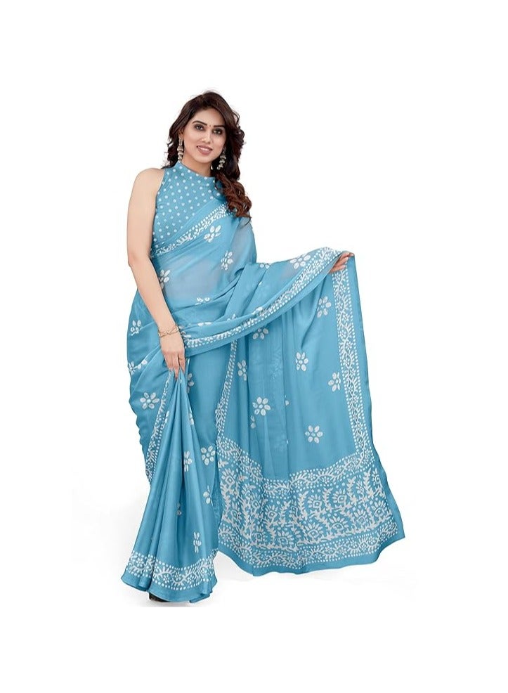 Women's Latest Chiffon Batik Printed Saree with Blouse Piece