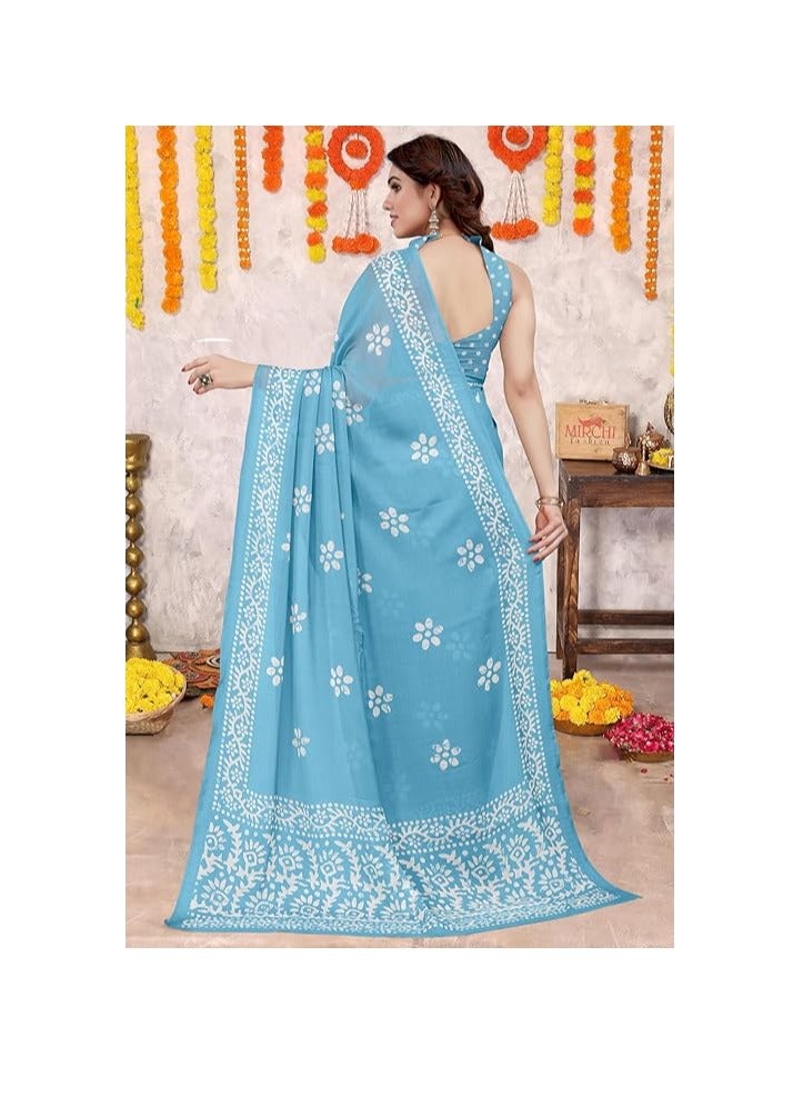 Women's Latest Chiffon Batik Printed Saree with Blouse Piece