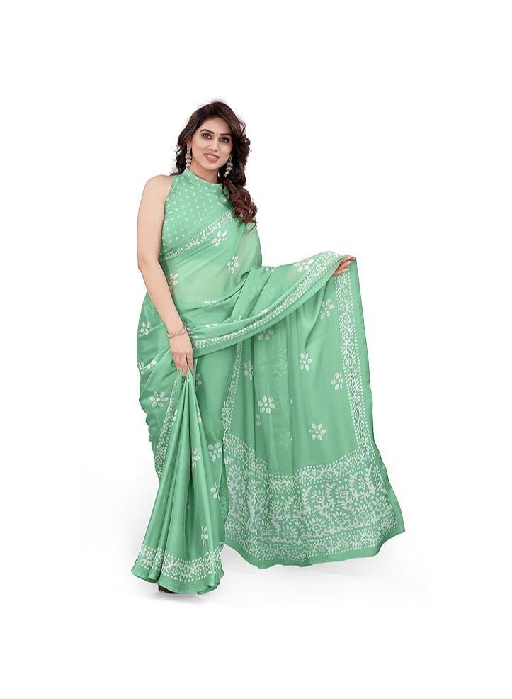 Women's Latest Chiffon Batik Printed Saree with Blouse Piece