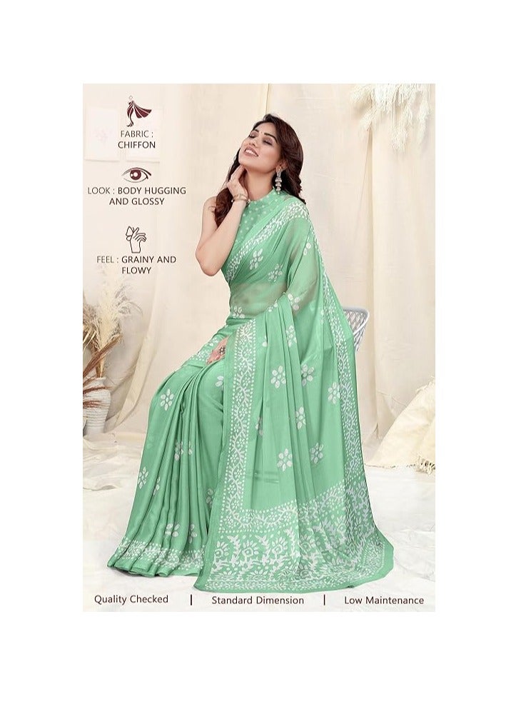 Women's Latest Chiffon Batik Printed Saree with Blouse Piece